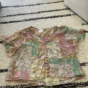 Misa Los Angeles size S floral button down v neck flutter short sleeve top
